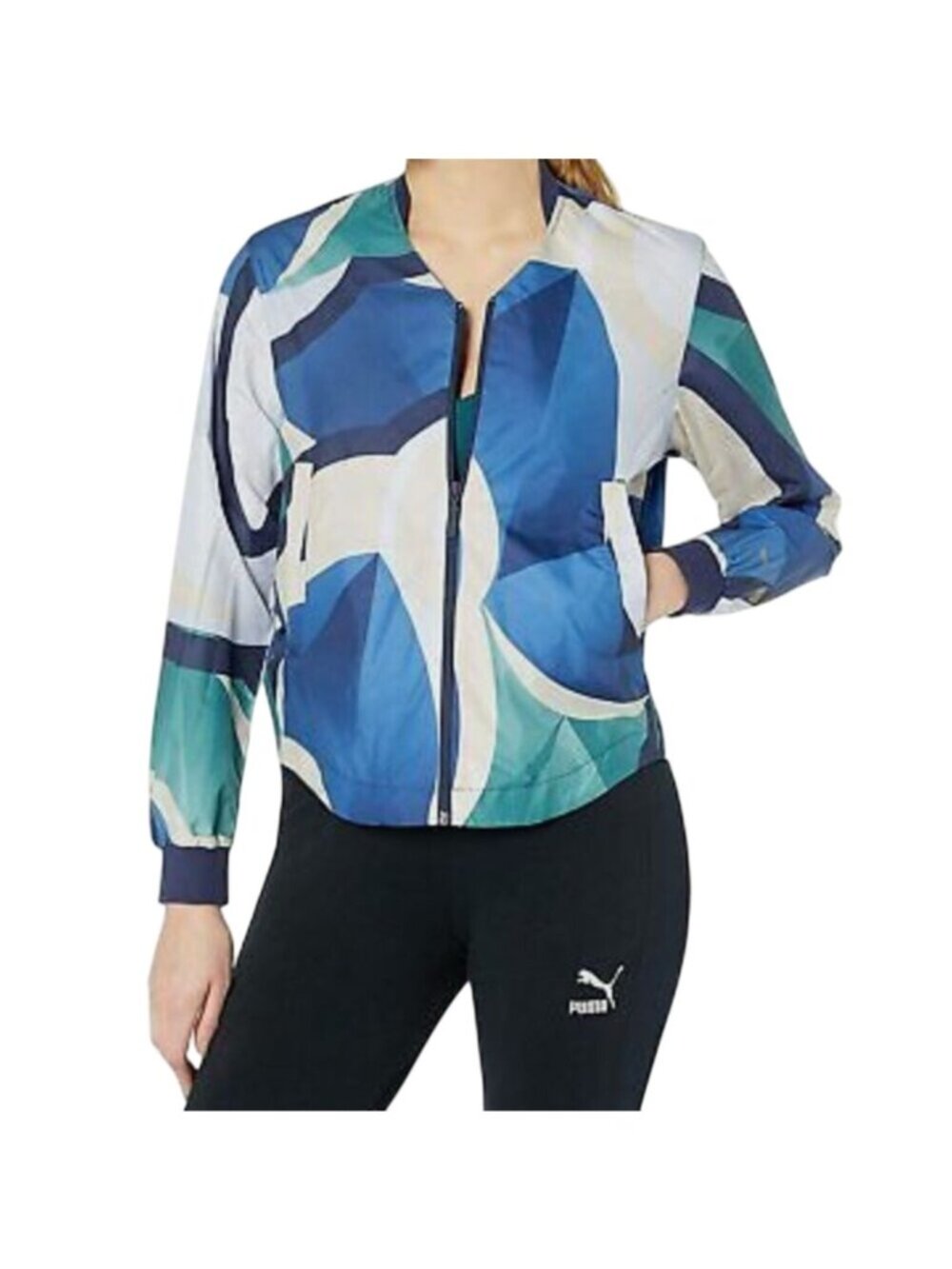 Puma X Careaux Running Jacket XS High Low Zip Front Geometric Sporty Athleisure